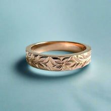 Load image into Gallery viewer, Maile &amp; Hibiscus 4mm Flat Ring in 14K Pink Gold
