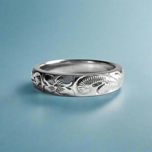 Old English & Hibiscus 4mm "Kuuipo" Ring  in 14K White Gold