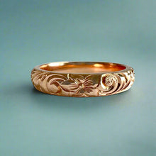 Load image into Gallery viewer, Old English &amp; Plumeria 4mm Barrel Ring in 14K Pink Gold
