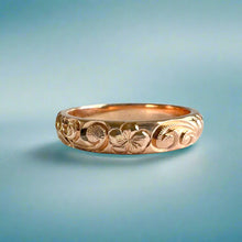 Load image into Gallery viewer, Old English &amp; Plumeria 4mm Barrel Ring in 14K Pink Gold
