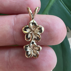 Vertical Two Tone Plumeria Pendant in 14K Gold (various colors available)