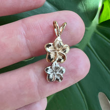 Load image into Gallery viewer, Vertical Two Tone Plumeria Pendant in 14K Gold (various colors available)
