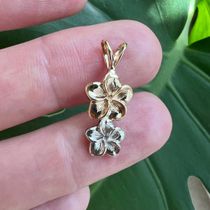 Vertical Two Tone Plumeria Pendant in 14K Gold (various colors available)