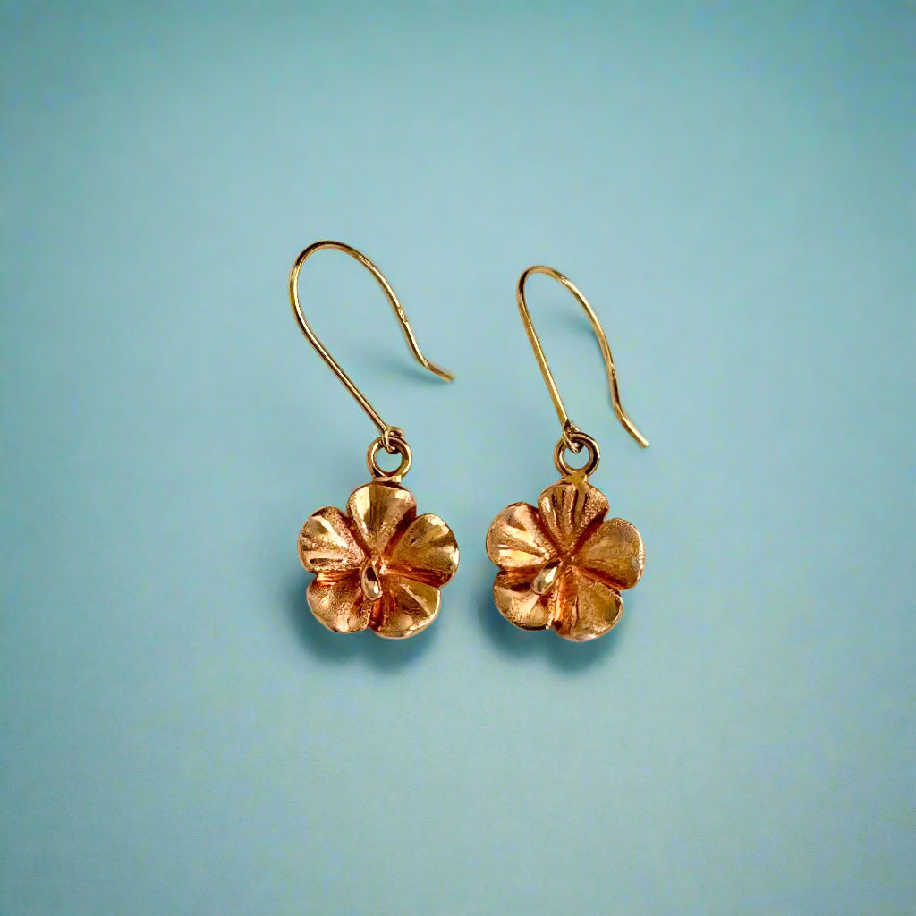Hawaiian Hibiscus Hibiscus Dangle Earrings in 14K Pink Gold