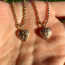 Load image into Gallery viewer, Small Puff Heart w/ Hibiscus Flower in 14K Yellow or Pink Gold

