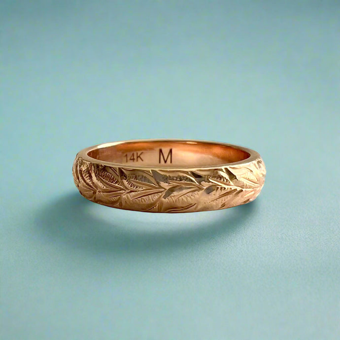 Makana 4mm Hawaiian Ring with Maile All Around in 14K Pink Gold