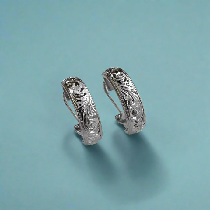 Half Hoop Old English 6mm French Clip Earrings in 14K White Gold