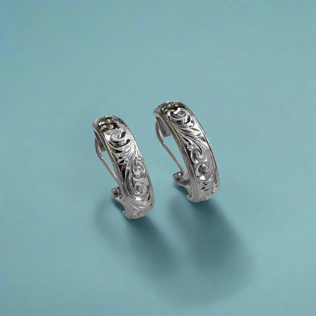 Half Hoop Old English 6mm French Clip Earrings in 14K White Gold