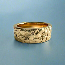 Load image into Gallery viewer, Plumeria w/ Leaves All Around Flat Hawaiian 6mm Ring in 14K Yellow Gold
