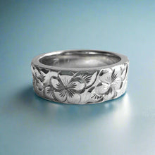 Load image into Gallery viewer, Plumeria w/ Leaves All Around Flat Hawaiian 6mm Ring in 14K White Gold
