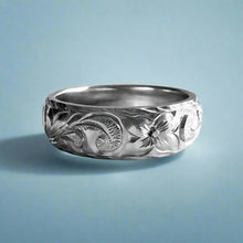 Load image into Gallery viewer, Old English &amp; Hibiscus 6mm &quot;Kuuipo&quot; Ring in 14K White Gold in size 7
