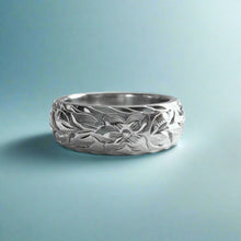 Load image into Gallery viewer, Maile, Hibiscus &amp; Plumeria 6mm Ring in 14K White Gold size 4 1/4
