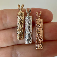 Load image into Gallery viewer, Hibiscus &amp; Old English Scroll Pendant in 14K Yellow, White or Pink Gold
