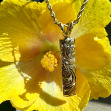 Load image into Gallery viewer, Hibiscus &amp; Old English Scroll Pendant in 14K Yellow, White or Pink Gold
