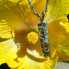 Load image into Gallery viewer, Hibiscus &amp; Old English Scroll Pendant in 14K Yellow, White or Pink Gold
