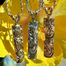 Load image into Gallery viewer, Hibiscus &amp; Old English Scroll Pendant in 14K Yellow, White or Pink Gold
