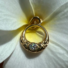 Load image into Gallery viewer, Hawaiian Circle Pendant w/ Flowers &amp; .05ct Diamond in 14K Yellow Gold
