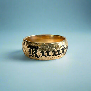 Maile & Hibiscus 8mm Hawaiian "Kuuipo" Ring in 14K Yellow Gold in size 10