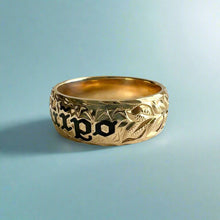 Load image into Gallery viewer, Maile &amp; Hibiscus 8mm Hawaiian &quot;Kuuipo&quot; Ring in 14K Yellow Gold in size 10
