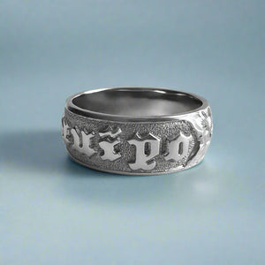 Hibiscus with leaves 8mm Raised Hawaiian "Kuuipo" Ring in 14K White Gold in size 9 3/8