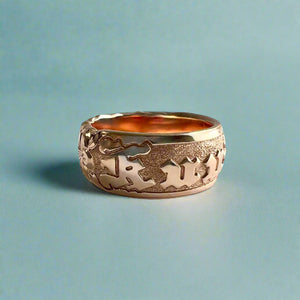 Scalloped Plumeria with Leaves 8mm Raised "Kuuipo" Ring in 14K Pink Gold in size 6