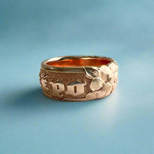 Load image into Gallery viewer, Scalloped Plumeria with Leaves 8mm Raised &quot;Kuuipo&quot; Ring in 14K Pink Gold in size 6
