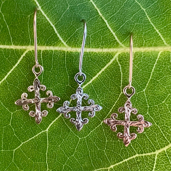 Hawaiian Fleur De Lys Cross Earrings