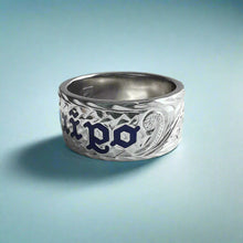 Load image into Gallery viewer, Old English &amp; Hibiscus 10mm &quot;Kuuipo&quot; Hawaiian Flat Ring in 14K White Gold in size 9 1/4
