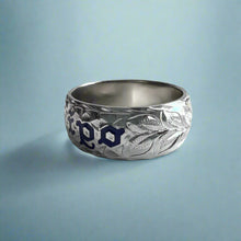Load image into Gallery viewer, Maile &amp; Hibiscus 10mm &quot;Kuuipo&quot; Hawaiian Ring in 14K White Gold in size 12 1/8
