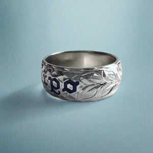Maile & Hibiscus 10mm "Kuuipo" Hawaiian Ring in 14K White Gold in size 12 1/8