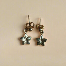 Load image into Gallery viewer, Flat Plumeria Earrings in 14K Yellow, White, Pink or Green Gold
