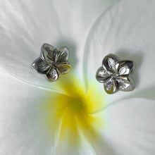 Load image into Gallery viewer, Hawaiian Plumeria Pierced Earrings in 14K White Gold

