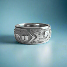 Load image into Gallery viewer, Raised Plumeria w/ Leaves and Old English 8mm &quot;Kuuipo&quot; Ring in 14K White Gold in size 7
