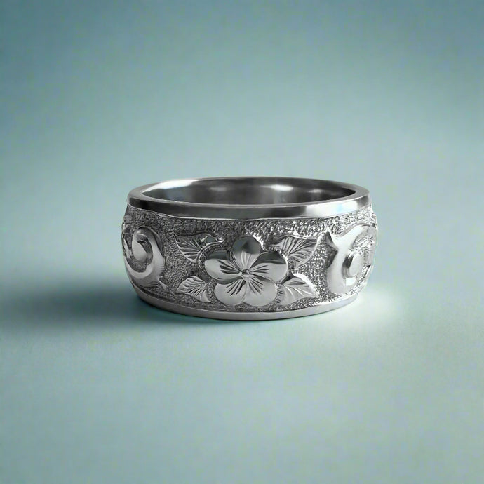 Raised Plumeria w/ Leaves and Old English 8mm 