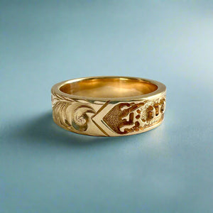 Old English 6mm Raised "Kuuipo" Hawaiian Ring in 14K Yellow Gold