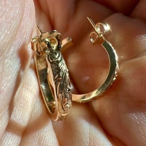 Hawaiian Round Hoop 3mm Earring w/ Post in 14K Yellow, White or Pink Gold
