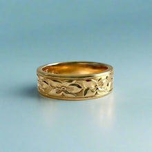 Load image into Gallery viewer, Concave Hibiscus All Around 6mm Ring in 14K Yellow Gold in size 7 1/8
