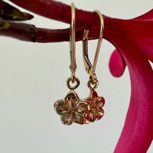 Load image into Gallery viewer, Hawaiian Plumeria Lever Back Dangling Earrings in 14K or 18K Yellow Gold
