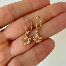 Load image into Gallery viewer, Hawaiian Plumeria Lever Back Dangling Earrings in 14K or 18K Yellow Gold
