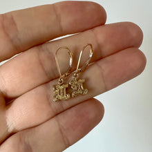 Load image into Gallery viewer, Old English Initial Lever Back Earrings in 14K Yellow Gold, Choice of &quot;L&quot; or &quot;A&quot;
