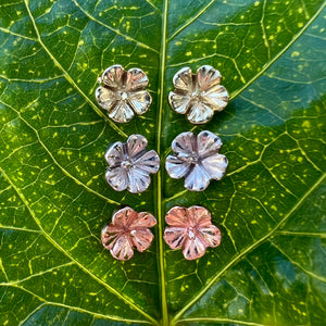Medium Hibiscus Earrings in 14K White, Pink or Green Gold