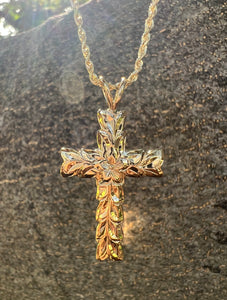 Hawaiian Cross Pendant with Maile and plumeria 