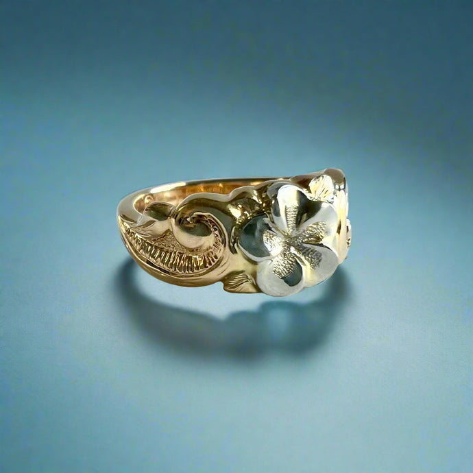 Two-tone Something Romantic Hawaiian Flower Ring in 14K White & Yellow Gold