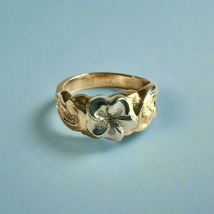Two-tone Something Romantic Hawaiian Flower Ring in 14K White & Yellow Gold
