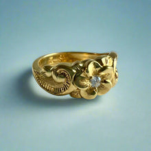 Load image into Gallery viewer, Something Romantic Hawaiian Flower Ring with Diamond in 18K Yellow Gold
