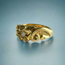 Load image into Gallery viewer, Something Romantic Hawaiian Flower Ring with Diamond in 18K Yellow Gold
