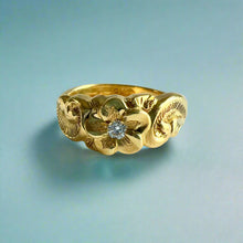 Load image into Gallery viewer, Something Romantic Hawaiian Flower Ring with Diamond in 18K Yellow Gold
