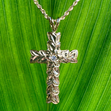 Load image into Gallery viewer, Hawaiian Cross pendant with diamond and 18K gold
