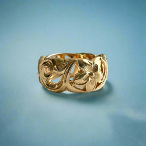 Pukalani Filigree 8mm Hawaiian Ring in 14K Yellow Gold