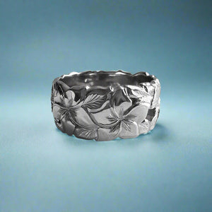 Pukalani Filigree 10mm Hawaiian Flower Ring in 14K White Gold